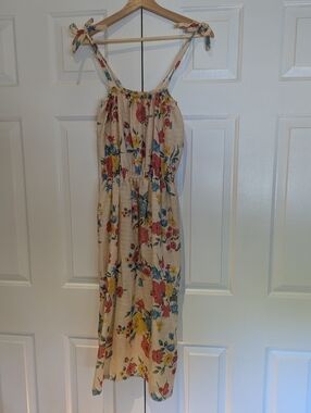 Vintage Colorful Floral Tie-Shoulder Sundress Flower Child Boho 70s Vibes S/M/L